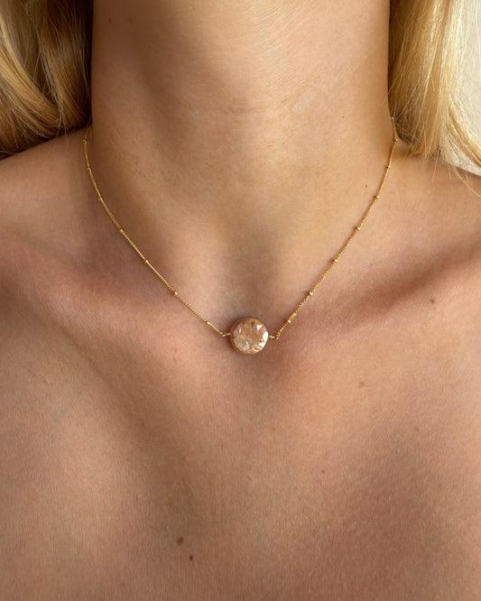Peach Coin Pearl Necklace